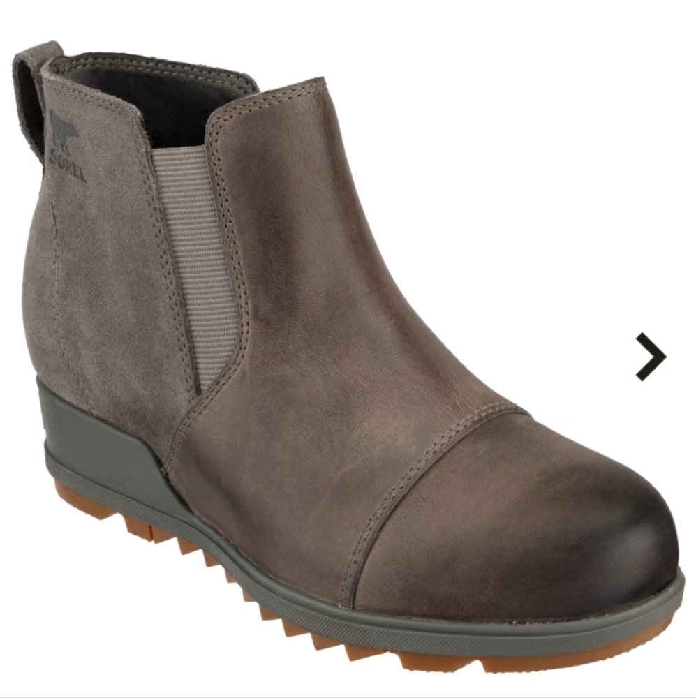 SOREL Evie Grey Suede Leather Chelsea Pull On Wedge Bootie Women's 7.5
